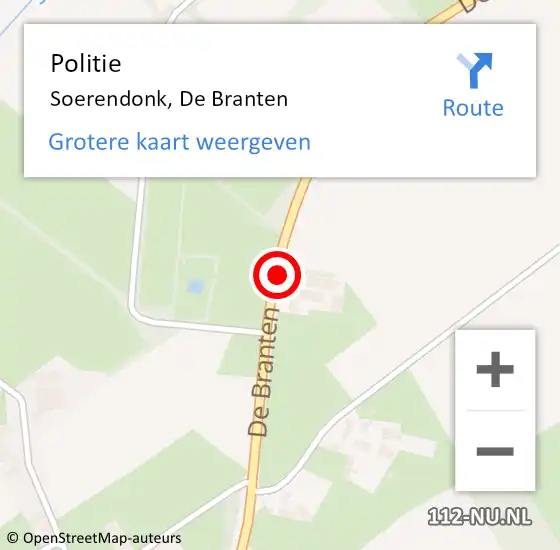 Locatie op kaart van de 112 melding: Politie Soerendonk, De Branten op 6 augustus 2016 11:48