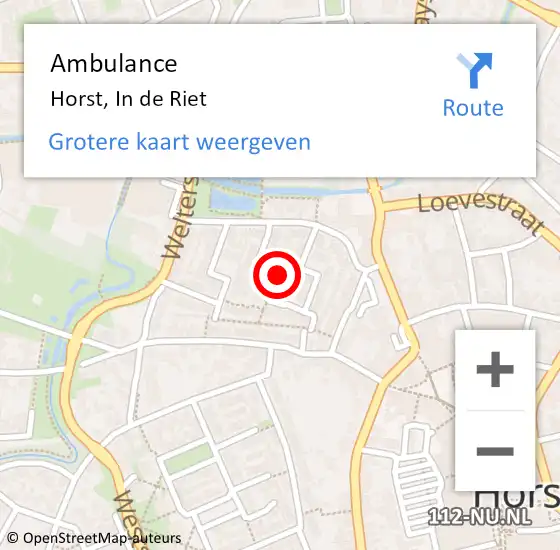 Locatie op kaart van de 112 melding: Ambulance Horst, In de Riet op 23 december 2013 14:54