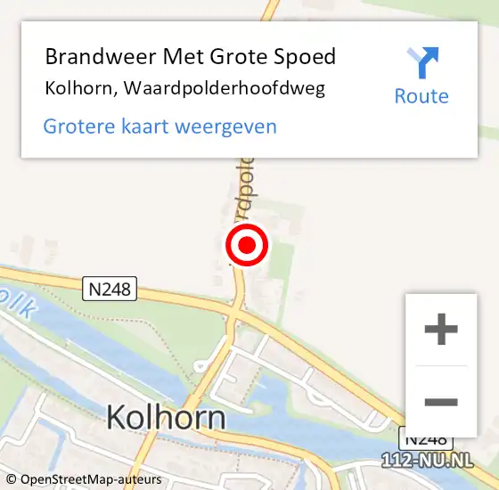 Locatie op kaart van de 112 melding: Brandweer Met Grote Spoed Naar Kolhorn, Waardpolderhoofdweg op 6 augustus 2016 16:05