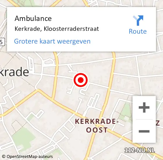 Locatie op kaart van de 112 melding: Ambulance Kerkrade, Kloosterraderstraat op 23 december 2013 15:08