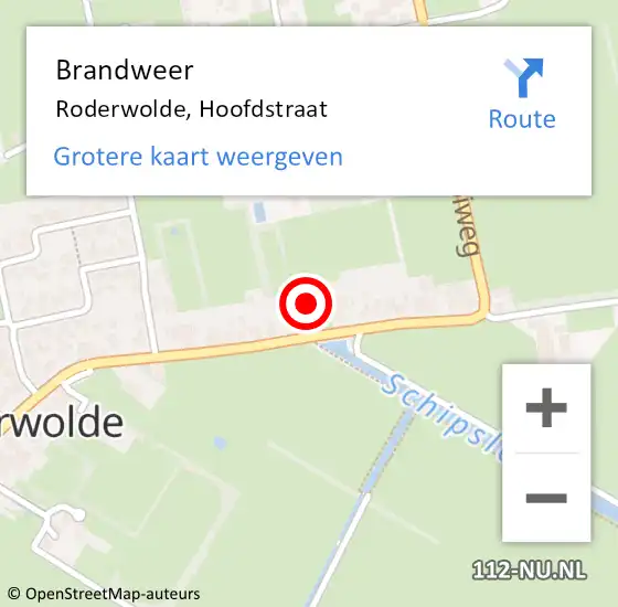 Locatie op kaart van de 112 melding: Brandweer Roderwolde, Hoofdstraat op 6 augustus 2016 17:54