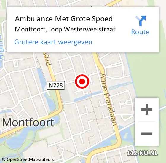 Locatie op kaart van de 112 melding: Ambulance Met Grote Spoed Naar Montfoort, Joop Westerweelstraat op 6 augustus 2016 18:01