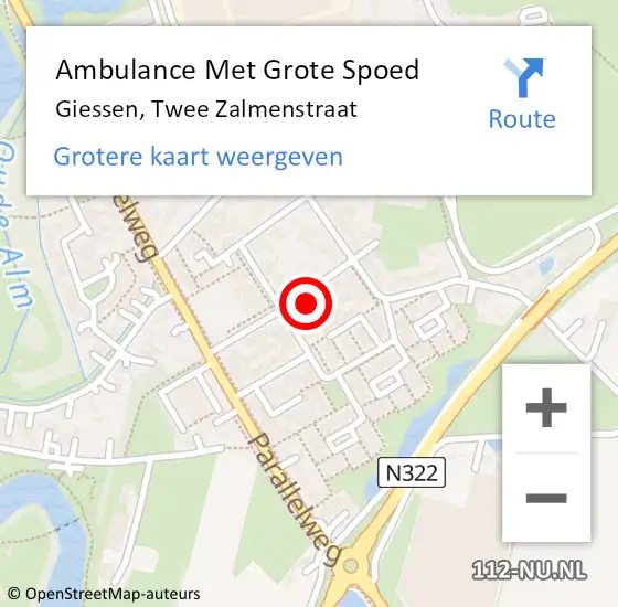 Locatie op kaart van de 112 melding: Ambulance Met Grote Spoed Naar Giessen, Twee Zalmenstraat op 6 augustus 2016 18:04