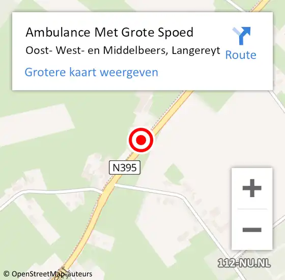 Locatie op kaart van de 112 melding: Ambulance Met Grote Spoed Naar Oost- West- en Middelbeers, Langereyt op 6 augustus 2016 18:34