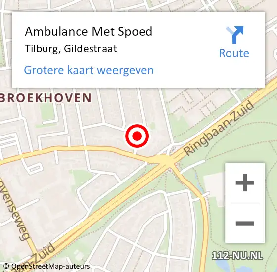 Locatie op kaart van de 112 melding: Ambulance Met Spoed Naar Tilburg, Gildestraat op 6 augustus 2016 19:58