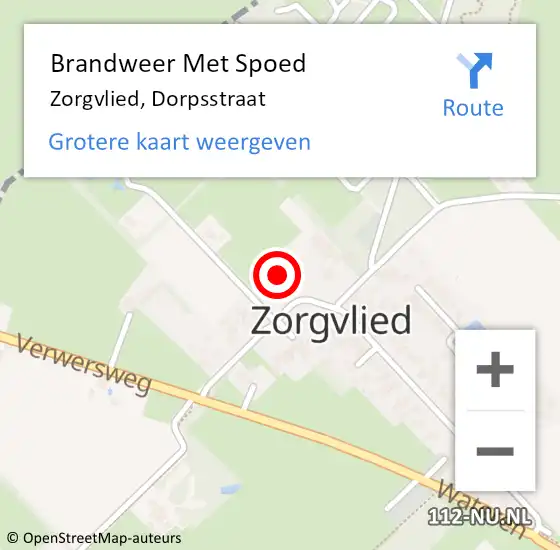 Locatie op kaart van de 112 melding: Brandweer Met Spoed Naar Zorgvlied, Dorpsstraat op 6 augustus 2016 20:50