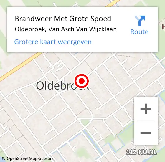 Locatie op kaart van de 112 melding: Brandweer Met Grote Spoed Naar Oldebroek, Van Asch Van Wijcklaan op 6 augustus 2016 20:58