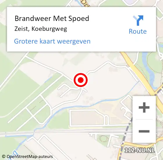 Locatie op kaart van de 112 melding: Brandweer Met Spoed Naar Zeist, Koeburgweg op 6 augustus 2016 22:10