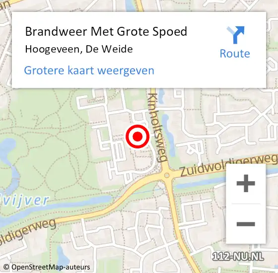 Locatie op kaart van de 112 melding: Brandweer Met Grote Spoed Naar Hoogeveen, De Weide op 6 augustus 2016 23:18