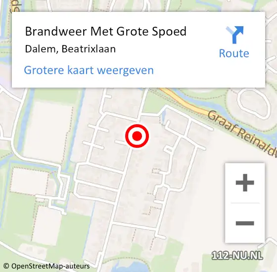 Locatie op kaart van de 112 melding: Brandweer Met Grote Spoed Naar Dalem, Beatrixlaan op 7 augustus 2016 01:21