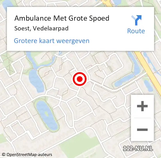 Locatie op kaart van de 112 melding: Ambulance Met Grote Spoed Naar Soest, Vedelaarpad op 7 augustus 2016 01:55