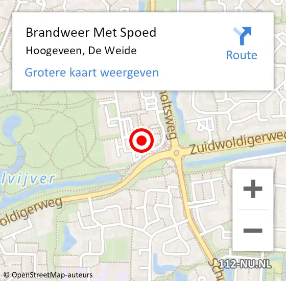 Locatie op kaart van de 112 melding: Brandweer Met Spoed Naar Hoogeveen, De Weide op 7 augustus 2016 02:03