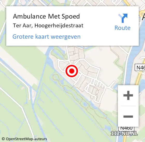 Locatie op kaart van de 112 melding: Ambulance Met Spoed Naar Ter Aar, Hoogerheijdestraat op 7 augustus 2016 02:22