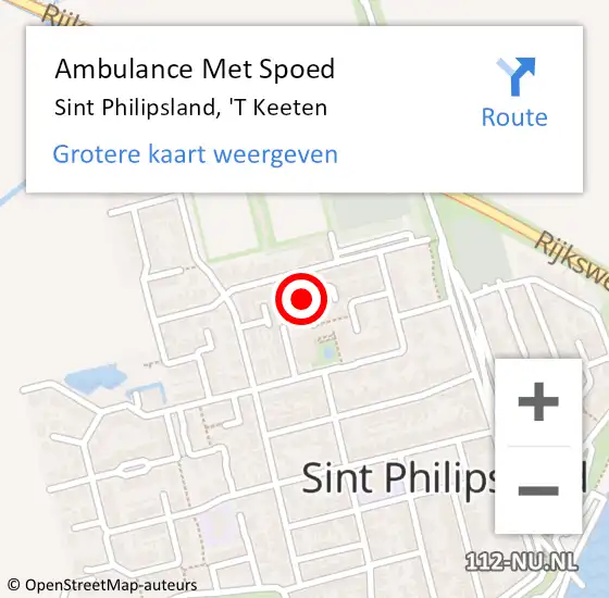 Locatie op kaart van de 112 melding: Ambulance Met Spoed Naar Sint Philipsland, 'T Keeten op 7 augustus 2016 02:44