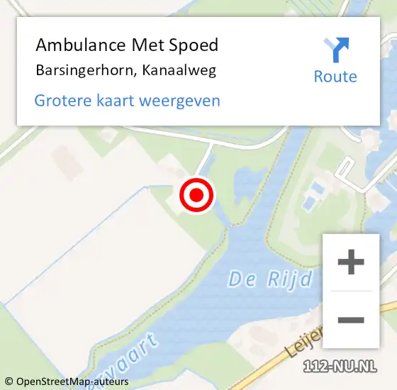 Locatie op kaart van de 112 melding: Ambulance Met Spoed Naar Barsingerhorn, Kanaalweg op 7 augustus 2016 03:15