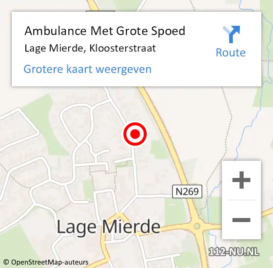 Locatie op kaart van de 112 melding: Ambulance Met Grote Spoed Naar Lage Mierde, Kloosterstraat op 7 augustus 2016 06:38