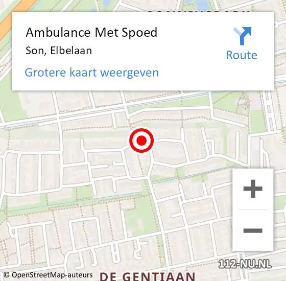 Locatie op kaart van de 112 melding: Ambulance Met Spoed Naar Son, Elbelaan op 7 augustus 2016 10:18