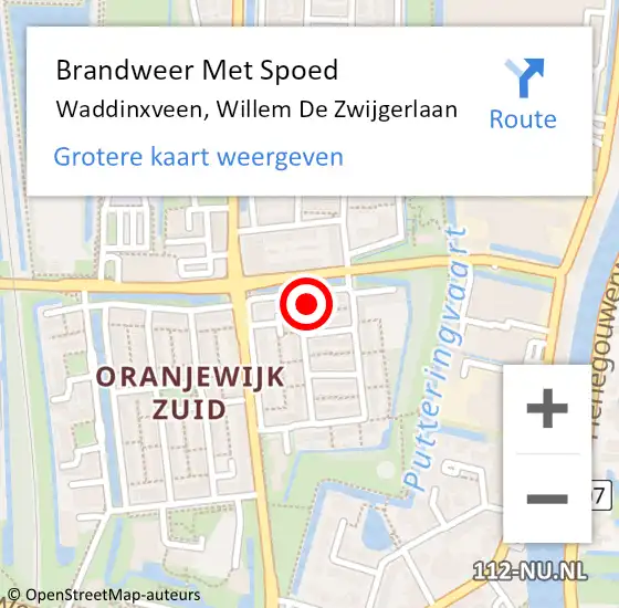 Locatie op kaart van de 112 melding: Brandweer Met Spoed Naar Waddinxveen, Willem De Zwijgerlaan op 7 augustus 2016 10:22