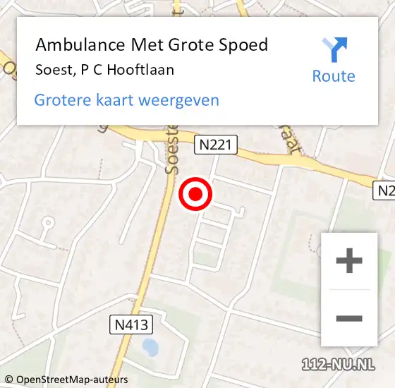 Locatie op kaart van de 112 melding: Ambulance Met Grote Spoed Naar Soest, P C Hooftlaan op 7 augustus 2016 12:07