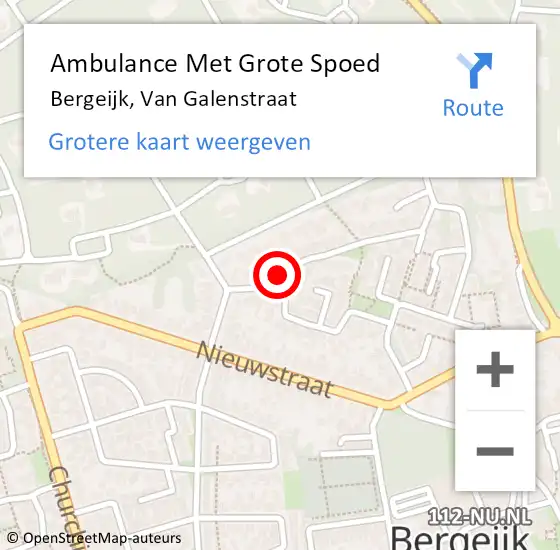 Locatie op kaart van de 112 melding: Ambulance Met Grote Spoed Naar Bergeijk, Van Galenstraat op 7 augustus 2016 12:08