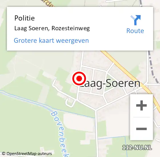 Locatie op kaart van de 112 melding: Politie Laag Soeren, Rozesteinweg op 23 december 2013 16:18