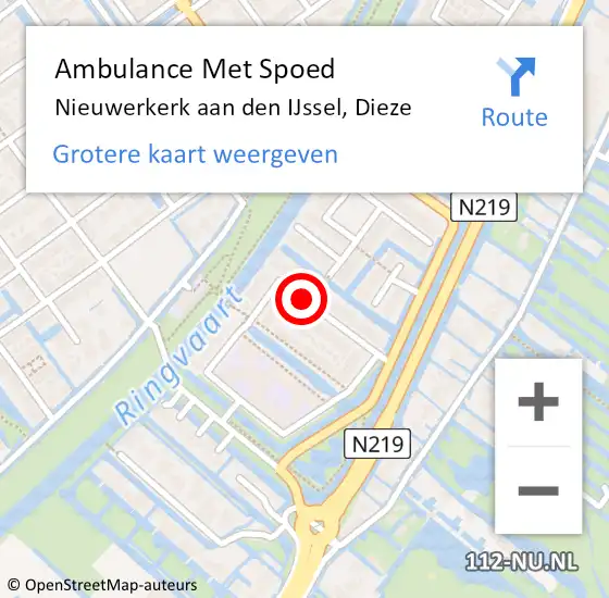 Locatie op kaart van de 112 melding: Ambulance Met Spoed Naar Nieuwerkerk aan den IJssel, Dieze op 7 augustus 2016 12:25