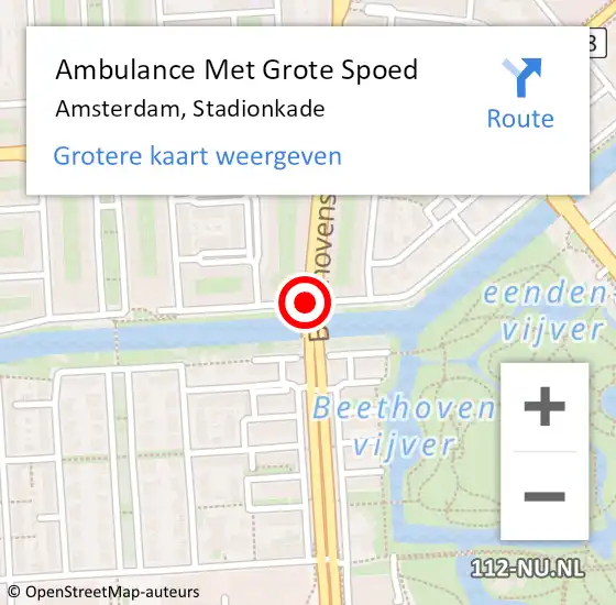 Locatie op kaart van de 112 melding: Ambulance Met Grote Spoed Naar Amsterdam, Stadionkade op 7 augustus 2016 12:34