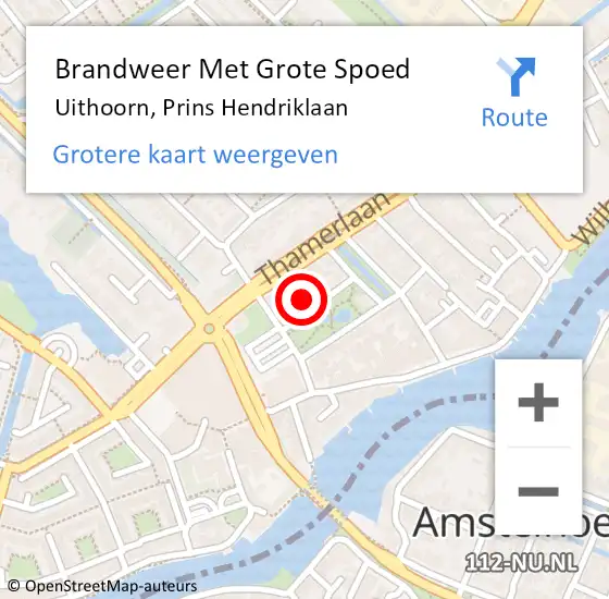 Locatie op kaart van de 112 melding: Brandweer Met Grote Spoed Naar Uithoorn, Prins Hendriklaan op 7 augustus 2016 14:23