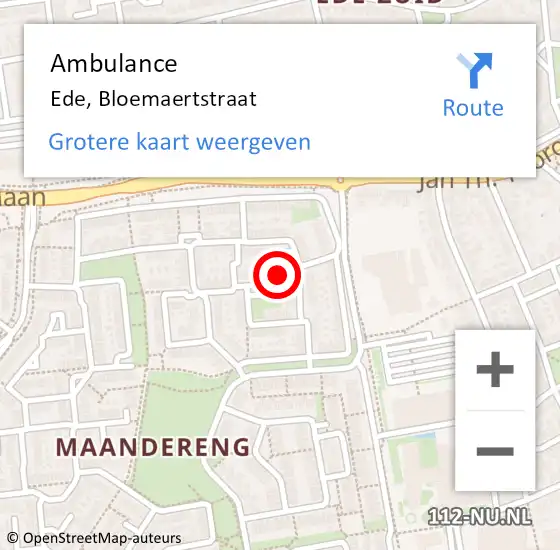 Locatie op kaart van de 112 melding: Ambulance Ede, Bloemaertstraat op 7 augustus 2016 14:34