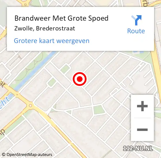 Locatie op kaart van de 112 melding: Brandweer Met Grote Spoed Naar Zwolle, Brederostraat op 7 augustus 2016 15:44