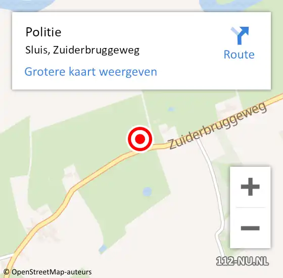 Locatie op kaart van de 112 melding: Politie Sluis, Zuiderbruggeweg op 7 augustus 2016 15:50