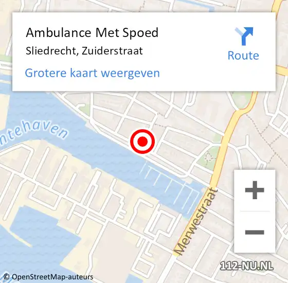 Locatie op kaart van de 112 melding: Ambulance Met Spoed Naar Sliedrecht, Zuiderstraat op 7 augustus 2016 15:54