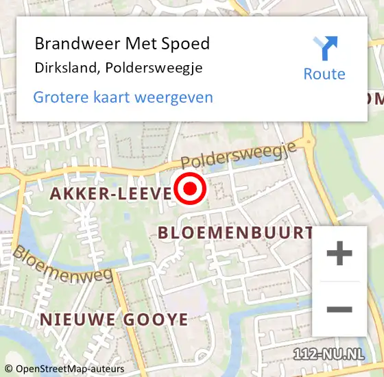 Locatie op kaart van de 112 melding: Brandweer Met Spoed Naar Dirksland, Poldersweegje op 7 augustus 2016 16:18