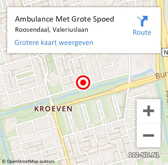 Locatie op kaart van de 112 melding: Ambulance Met Grote Spoed Naar Roosendaal, Valeriuslaan op 7 augustus 2016 16:53