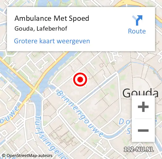 Locatie op kaart van de 112 melding: Ambulance Met Spoed Naar Gouda, Lafeberhof op 7 augustus 2016 17:35