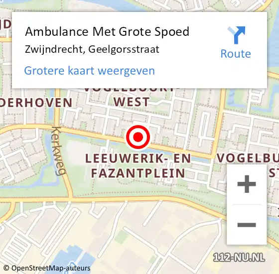 Locatie op kaart van de 112 melding: Ambulance Met Grote Spoed Naar Zwijndrecht, Geelgorsstraat op 7 augustus 2016 18:37