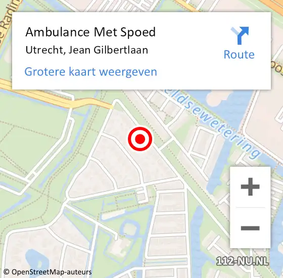 Locatie op kaart van de 112 melding: Ambulance Met Spoed Naar Utrecht, Jean Gilbertlaan op 7 augustus 2016 20:09