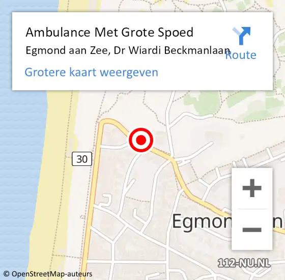 Locatie op kaart van de 112 melding: Ambulance Met Grote Spoed Naar Egmond aan Zee, Dr Wiardi Beckmanlaan op 7 augustus 2016 20:15