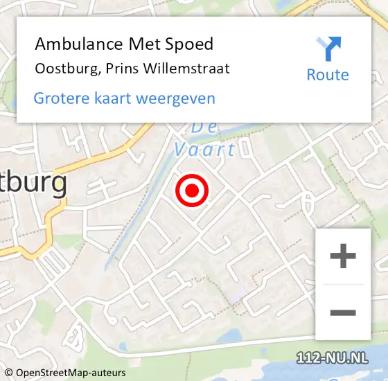 Locatie op kaart van de 112 melding: Ambulance Met Spoed Naar Oostburg, Prins Willemstraat op 7 augustus 2016 20:19