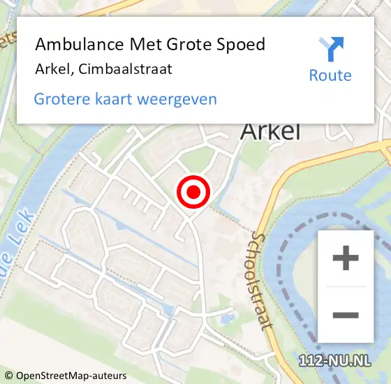 Locatie op kaart van de 112 melding: Ambulance Met Grote Spoed Naar Arkel, Cimbaalstraat op 7 augustus 2016 20:36