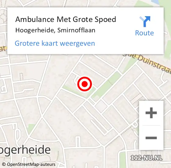 Locatie op kaart van de 112 melding: Ambulance Met Grote Spoed Naar Hoogerheide, Smirnofflaan op 7 augustus 2016 21:44