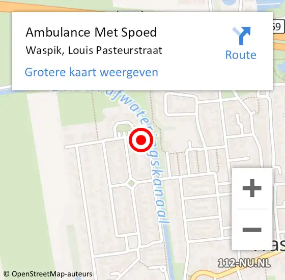 Locatie op kaart van de 112 melding: Ambulance Met Spoed Naar Waspik, Louis Pasteurstraat op 7 augustus 2016 22:46