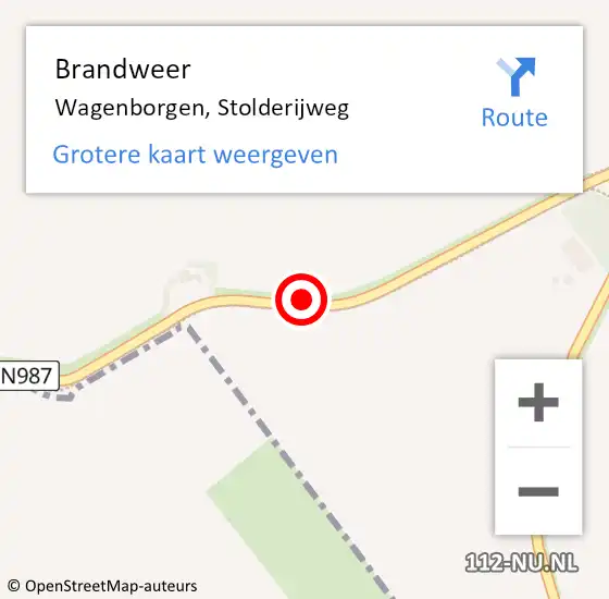 Locatie op kaart van de 112 melding: Brandweer Wagenborgen, Stolderijweg op 7 augustus 2016 22:52