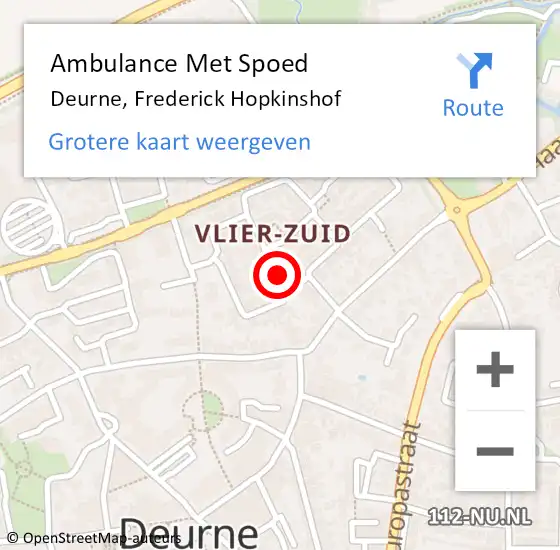 Locatie op kaart van de 112 melding: Ambulance Met Spoed Naar Deurne, Frederick Hopkinshof op 7 augustus 2016 23:46