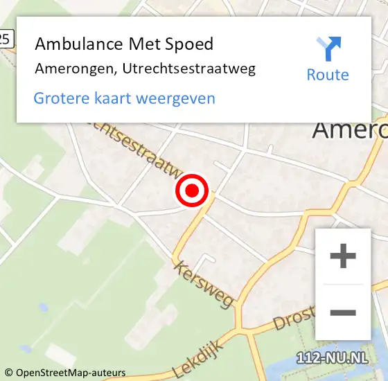 Locatie op kaart van de 112 melding: Ambulance Met Spoed Naar Amerongen, Utrechtsestraatweg op 8 augustus 2016 00:35