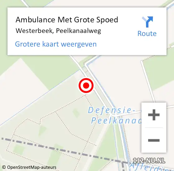 Locatie op kaart van de 112 melding: Ambulance Met Grote Spoed Naar Westerbeek, Peelkanaalweg op 8 augustus 2016 01:59