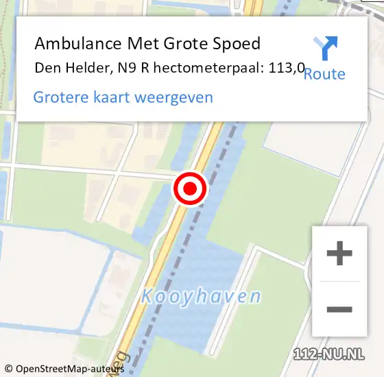 Locatie op kaart van de 112 melding: Ambulance Met Grote Spoed Naar Den Helder, N9 R hectometerpaal: 113,0 op 8 augustus 2016 06:15