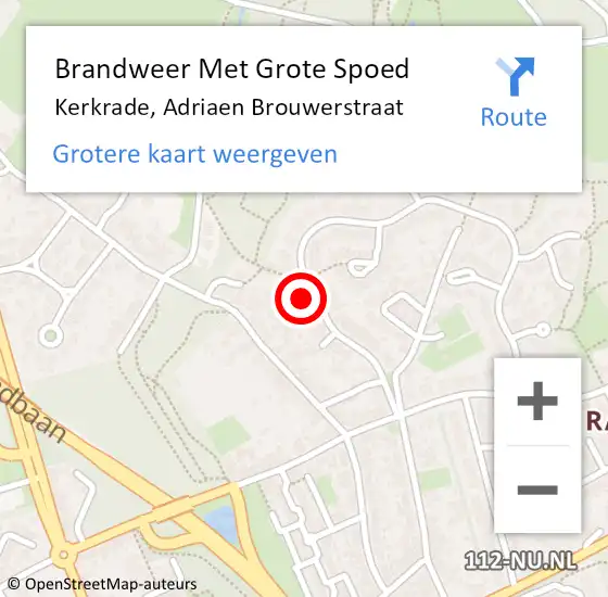 Locatie op kaart van de 112 melding: Brandweer Met Grote Spoed Naar Kerkrade, Adriaen Brouwerstraat op 8 augustus 2016 07:36