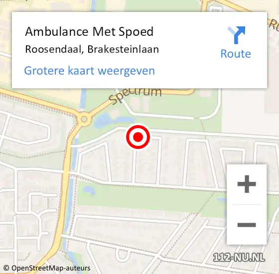 Locatie op kaart van de 112 melding: Ambulance Met Spoed Naar Roosendaal, Brakesteinlaan op 8 augustus 2016 08:53