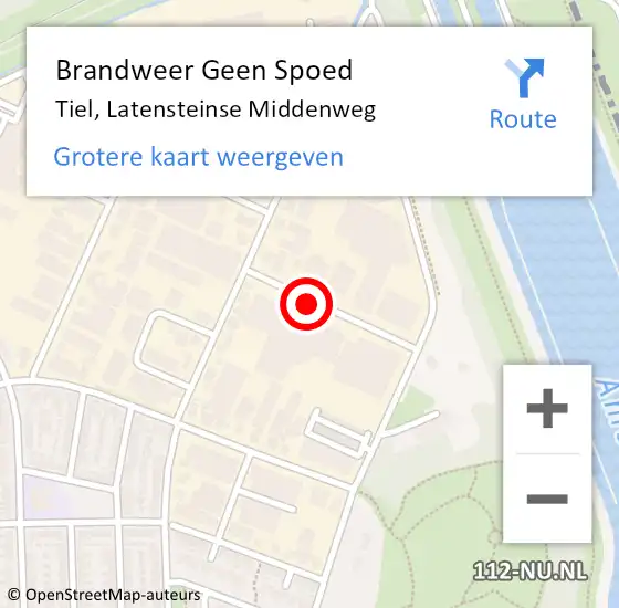 Locatie op kaart van de 112 melding: Brandweer Geen Spoed Naar Tiel, Latensteinse Middenweg op 8 augustus 2016 09:12